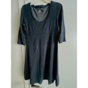 Horny Toad Tencel Cotton Blend Black Knit Dress 3/4 Long Sleeve Scoop Neck